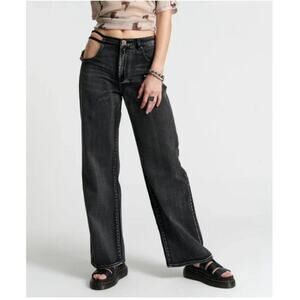 One Teaspoon Cut Out Jackson Wide Leg Denim Jeans - Faded Black Size 30 NWT